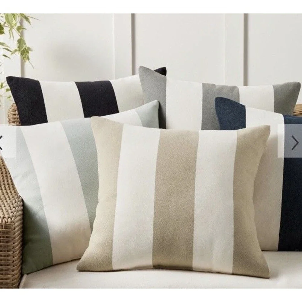 Pottery Barn Classic Striped Outdoor Pillow Brown Cream 20 X 20